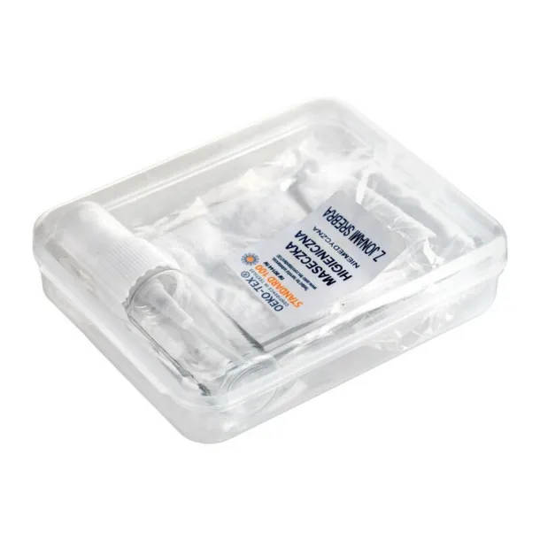  Set in box, spray bottle for disinfectant and reusable face mask with filter space and silver ions Bijela