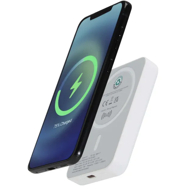 Acrab 5000 mAh 15W magnetic wireless power bank with 20W PD - made from recycled plastic White