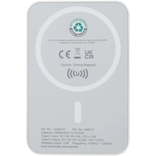 Acrab magnetska bežična prijenosna baterija - 15 W (20 W PD), 5 000 mAh Bijela