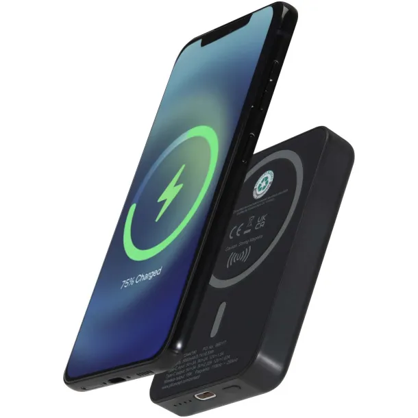 Acrab 5000 mAh 15W magnetic wireless power bank with 20W PD - made from recycled plastic Crna