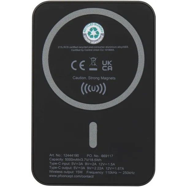 Acrab magnetska bežična prijenosna baterija - 15 W (20 W PD), 5 000 mAh Crna
