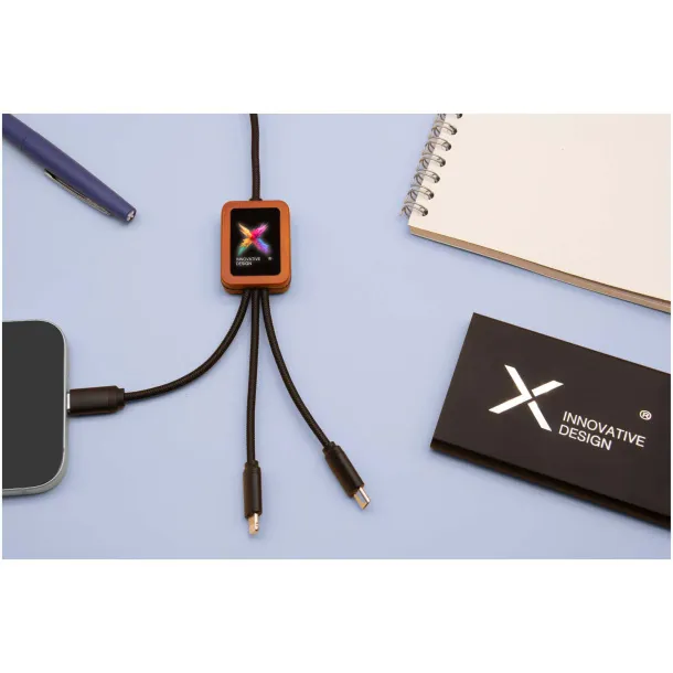 SCX.design C38 3-in-1 rPET light-up logo charging cable with squared wooden casing - SCX.design Crna Wood