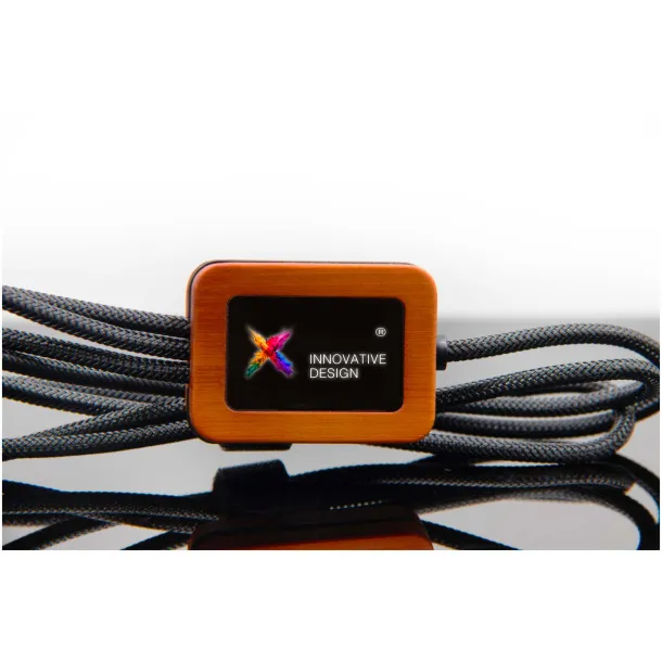 SCX.design C38 3-in-1 rPET light-up logo charging cable with squared wooden casing - SCX.design Crna Wood