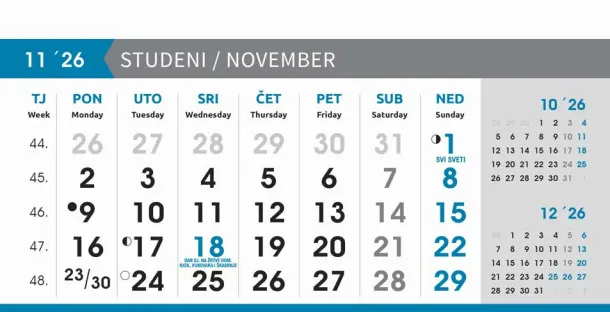  "POSLOVNI SIVO - PLAVI" 13 sheets, format: 20,5x14,5 cm, desk calendar, envelope, P/50 Color