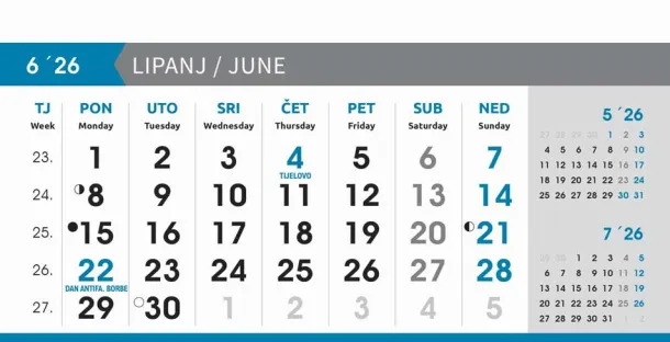  "POSLOVNI SIVO - PLAVI" 13 sheets, format: 20,5x14,5 cm, desk calendar, envelope, P/50 Color