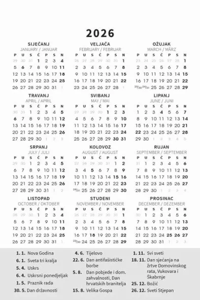  "TRODJELNI STOLNI VERTIKALNI" 12 list., dim: 10x19 cm, stolni kalendar, P/100 Color