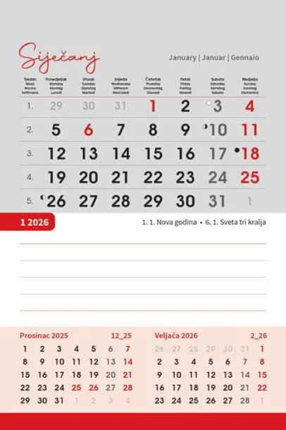  "TRODJELNI STOLNI VERTIKALNI" 12 sheets, format: 10x19 cm, desk calendar, P/50 Color