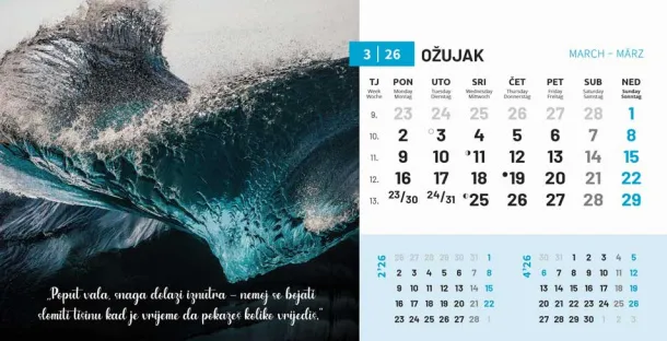  "MOTIVACIJSKI" 13 sheets, format: 20,5x14,5 cm, desk calendar, envelope, P/50 Color