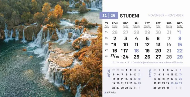  "NACIONALNI PARKOVI HRVATSKE" 13 list., dim: 20,5x14,5 cm, stolni kalendar, koverta, P/100 Color