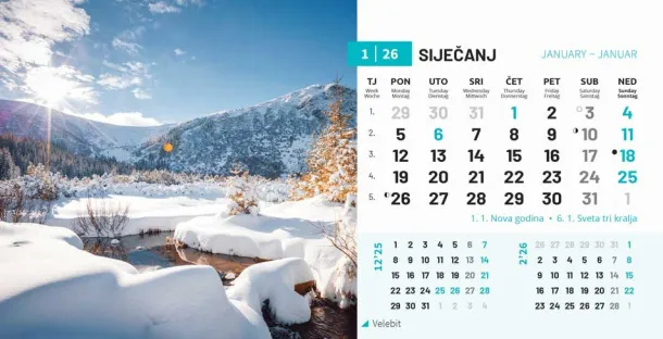  "PRIRODA" 13 sheets, format: 20,5x14,5 cm, desk calendar, envelope, P/50 Color