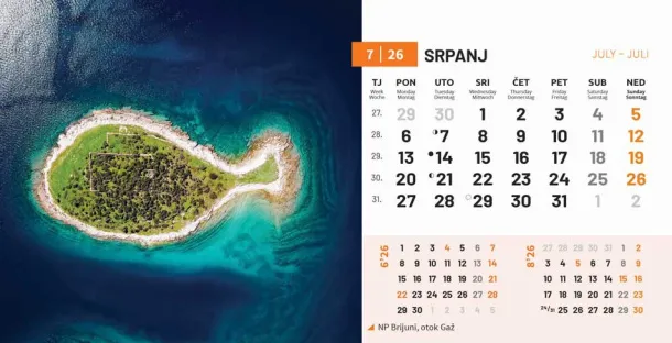  "NACIONALNI PARKOVI HRVATSKE" 13 sheets, format: 20,5x14,5 cm, desk calendar, envelope, P/50 Color