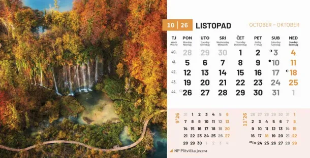  "NACIONALNI PARKOVI HRVATSKE" 13 sheets, format: 20,5x14,5 cm, desk calendar, envelope, P/50 Color