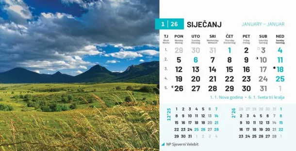  "NACIONALNI PARKOVI HRVATSKE" 13 sheets, format: 20,5x14,5 cm, desk calendar, envelope, P/50 Color