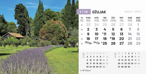  "NACIONALNI PARKOVI HRVATSKE" 13 sheets, format: 20,5x14,5 cm, desk calendar, envelope, P/50 Color