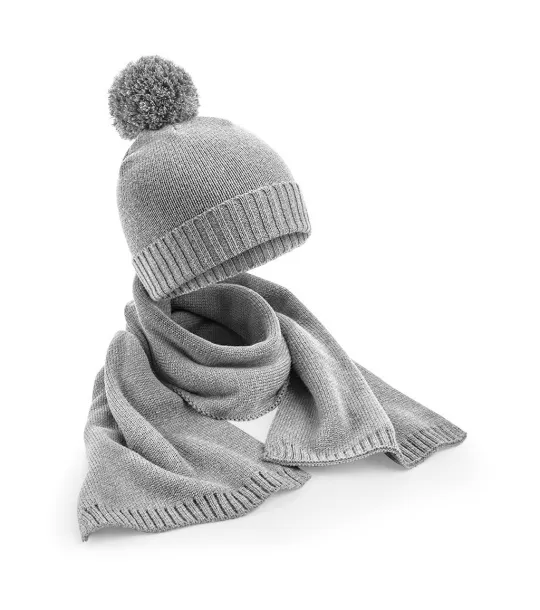  Knitted Scarf and Beanie Gift Set - Beechfield Light Grey Fleck
