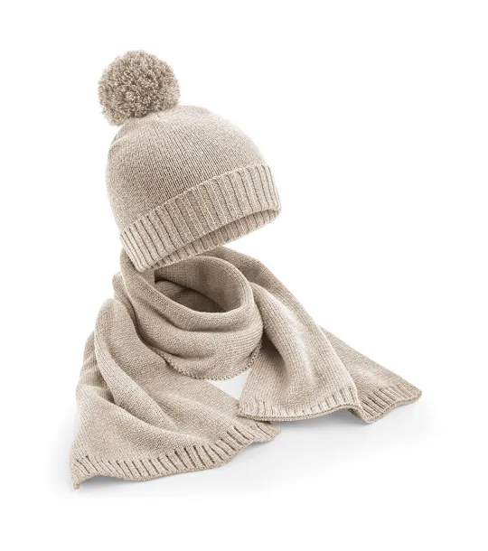  Knitted Scarf and Beanie Gift Set - Beechfield Oatmeal Fleck