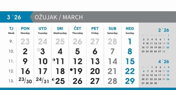  "POSLOVNI SIVO - PLAVI" 13 sheets, format: 20,5x14,5 cm, desk calendar, envelope, P/50 Color