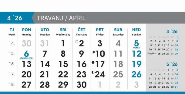  "POSLOVNI SIVO - PLAVI" 13 list., dim: 20,5x14,5 cm, stolni kalendar, koverta, P/100 Color