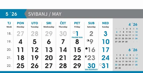  "POSLOVNI SIVO - PLAVI" 13 sheets, format: 20,5x14,5 cm, desk calendar, envelope, P/50 Color