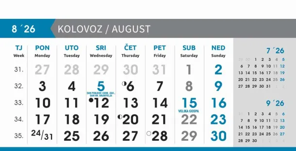  "POSLOVNI SIVO - PLAVI" 13 list., dim: 20,5x14,5 cm, stolni kalendar, koverta, P/50 Color