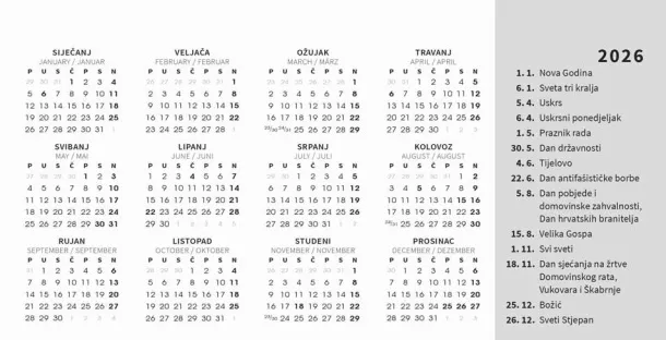  "POSLOVNI SIVO - PLAVI" 13 sheets, format: 20,5x14,5 cm, desk calendar, envelope, P/50 Color