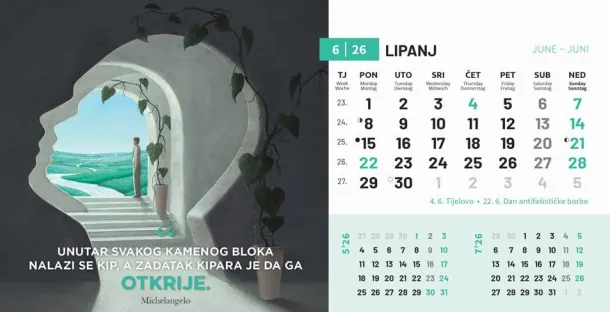  "MOTIVACIJSKI" 13 list., dim: 20,5x14,5 cm, stolni kalendar, koverta, P/50 Color
