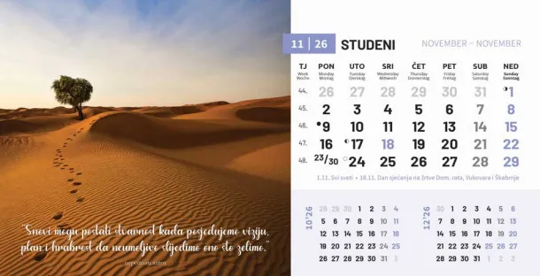  "MOTIVACIJSKI" 13 sheets, format: 20,5x14,5 cm, desk calendar, envelope, P/50 Color