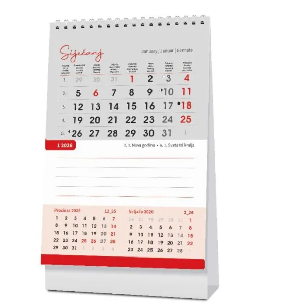  "TRODJELNI STOLNI VERTIKALNI" 12 sheets, format: 10x19 cm, desk calendar, P/50 Color