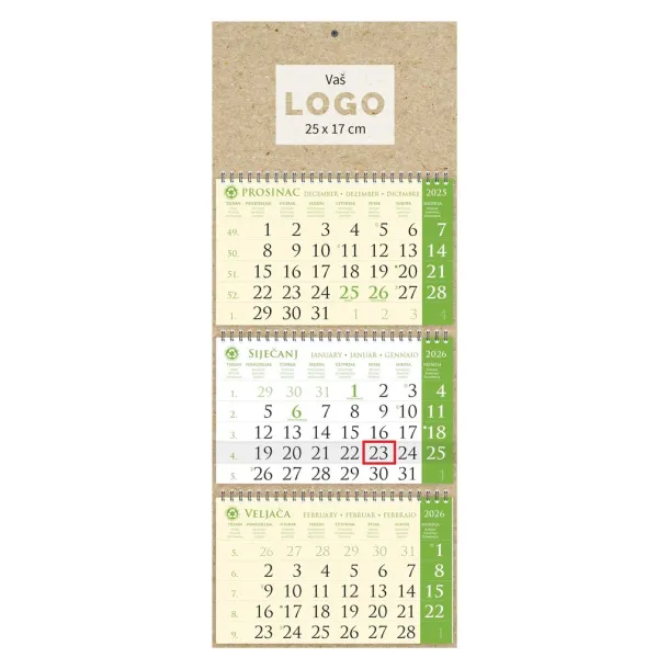  Three-part calendar SIRIO EKO GREEN, spiral bound Zelena