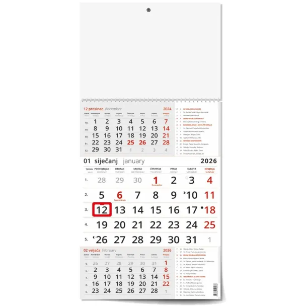  "Business RED with CATHOLIC CALENDAR" three part calendar Crvena