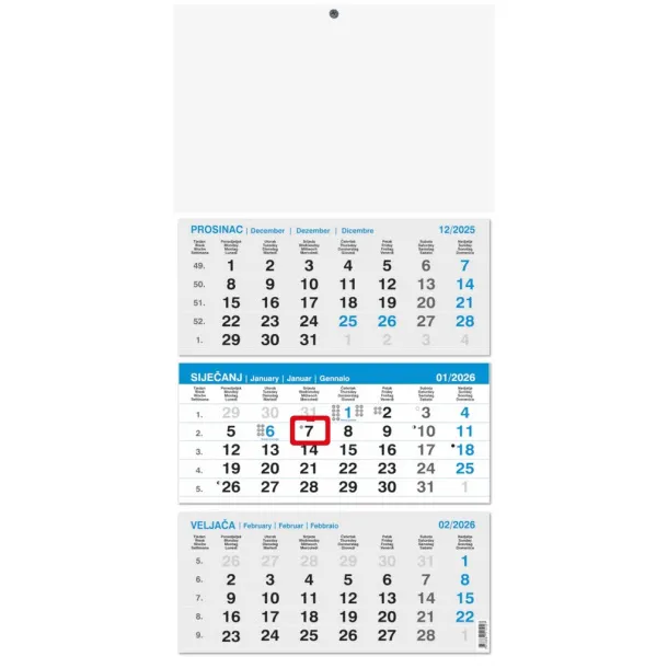  "Business BLUE from 3-part" glued, three part calendar Plava