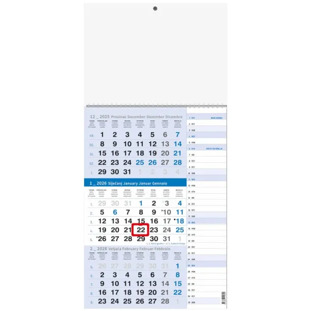  "Business BLUE planner" three part calendar Plava