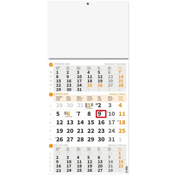  "Poslovni NARANČASTI" three month calendar, 12 sheets, format: 29,5x62cm, PVC bag, date indicator, P/50 NOT BOUND Narančasta
