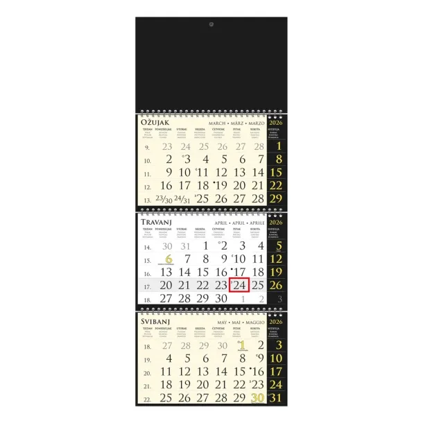  Kalendar trodjelni SIRIO "BLACK" crni, 3 dijela spirala Crna