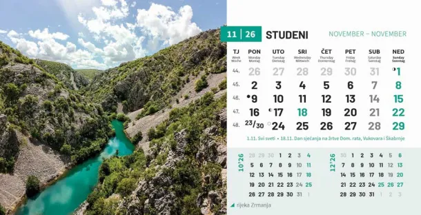  "PRIRODA" 13 list., dim: 20,5x14,5 cm, stolni kalendar, koverta, P/100 Color