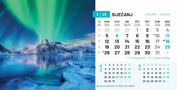  "BISERI SVIJETA" 13 sheets, format: 20,5x14,5 cm, desk calendar, envelope, P/50 Color
