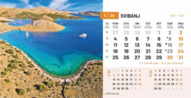  "NACIONALNI PARKOVI HRVATSKE" 13 list., dim: 20,5x14,5 cm, stolni kalendar, koverta, P/100 Color