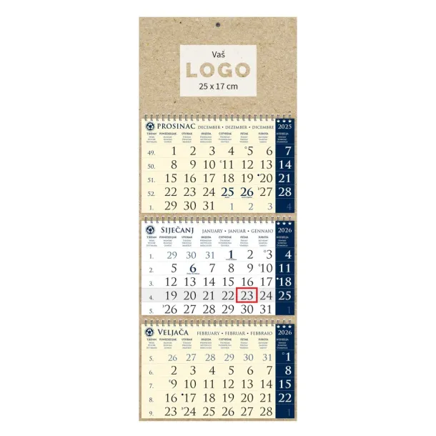  Three-part calendar SIRIO EKO DARK BLUE, spiral bound Plava