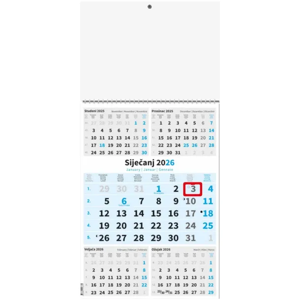  "Poslovni PLAVI 5 mj." trodjelni kalendar Plava