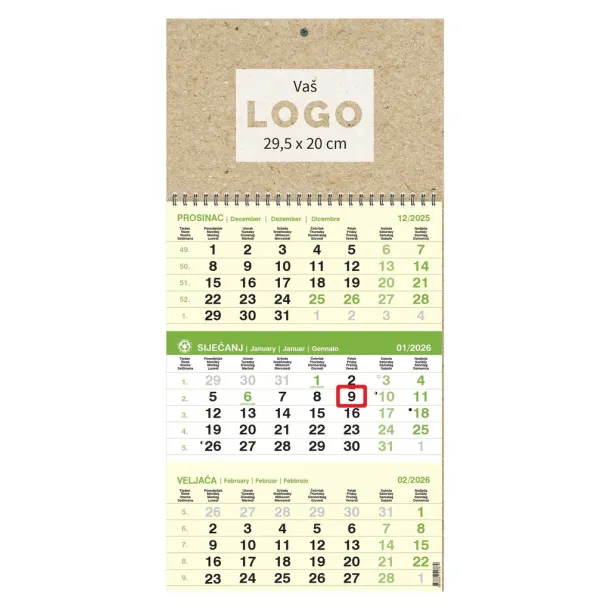  Three-part business calendar EKO GREEN, spiral bound Zelena