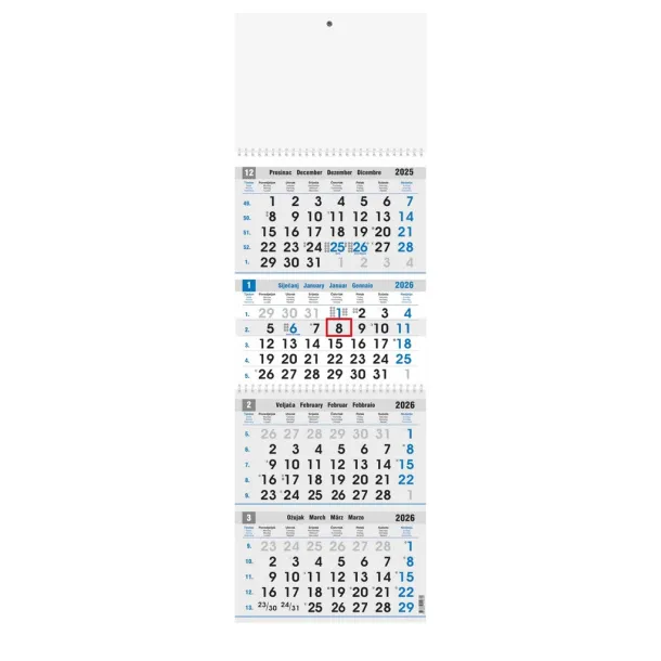  "Business BLUE-GREY" four part calendar Plava