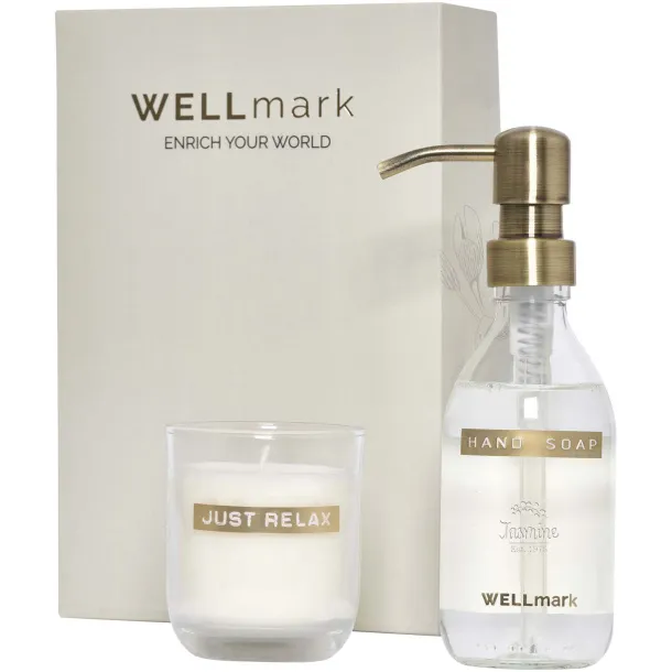Wellmark Discovery 250 ml hand soap dispenser and 150 g scented candle set - WELLmark White
