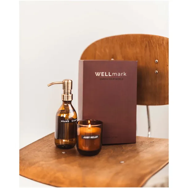 Wellmark Discovery 250 ml hand soap dispenser and 150 g scented candle set - WELLmark Maroon
