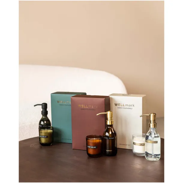 Wellmark Discovery 250 ml hand soap dispenser and 150 g scented candle set - WELLmark Maroon