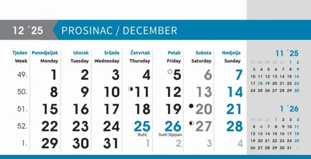  "POSLOVNI SIVO - PLAVI" 13 list., dim: 20,5x14,5 cm, stolni kalendar, koverta, P/50 Color