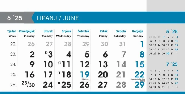  "POSLOVNI SIVO - PLAVI" 13 list., dim: 20,5x14,5 cm, stolni kalendar, koverta, P/100 Color