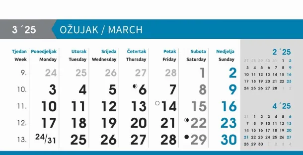  "POSLOVNI SIVO - PLAVI" 13 list., dim: 20,5x14,5 cm, stolni kalendar, koverta, P/100 Color