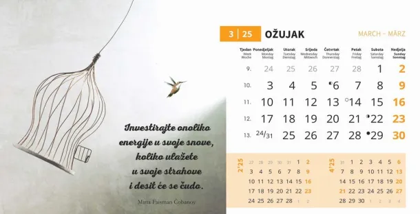  "MOTIVACIJSKI" 13 list., dim: 20,5x14,5 cm, stolni kalendar, koverta, P/100 Color