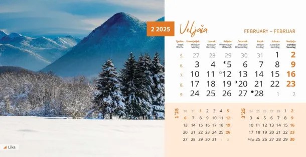  "PRIRODA" 13 sheets, format: 20,5x14,5 cm, desk calendar, envelope, P/50 Color