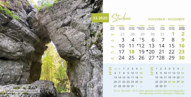  "PRIRODA" 13 sheets, format: 20,5x14,5 cm, desk calendar, envelope, P/50 Color